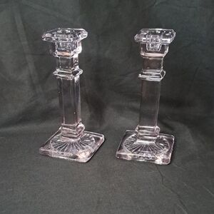 Vintage Pair Manganese Glass Candle Holders